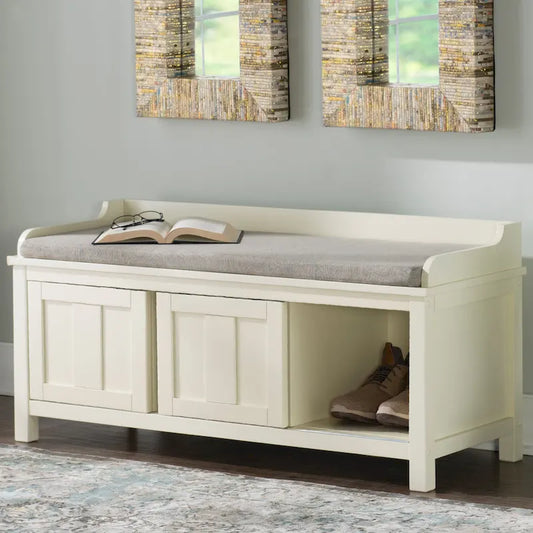 Lakeville White Metal/Wood Cushioned Storage Bench