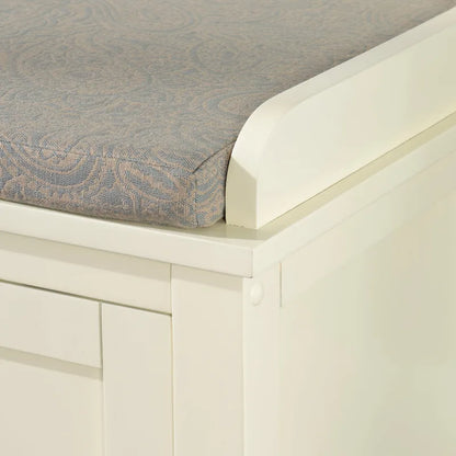 Banc de rangement rembourré en métal blanc et bois Lakeville