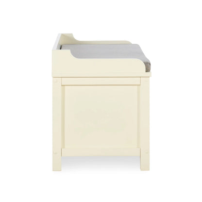 Banc de rangement rembourré en métal blanc et bois Lakeville