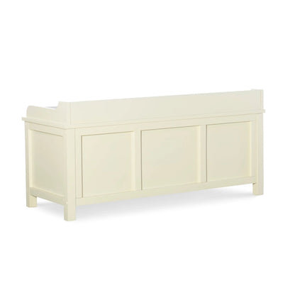 Banc de rangement rembourré en métal blanc et bois Lakeville