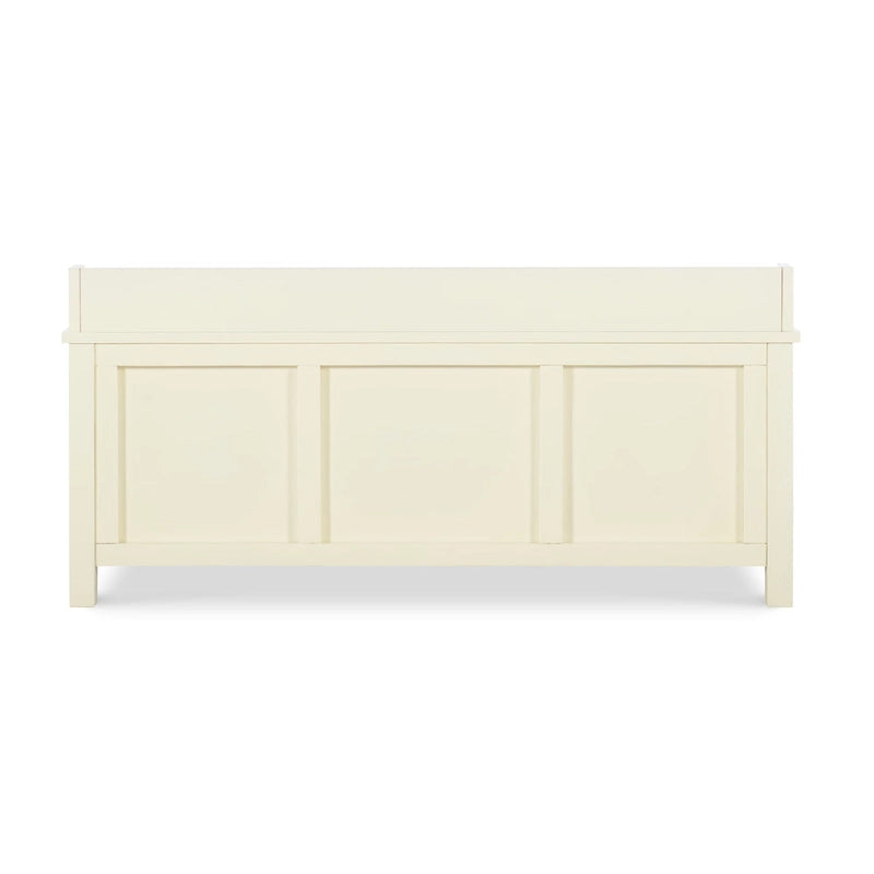 Banc de rangement rembourré en métal blanc et bois Lakeville