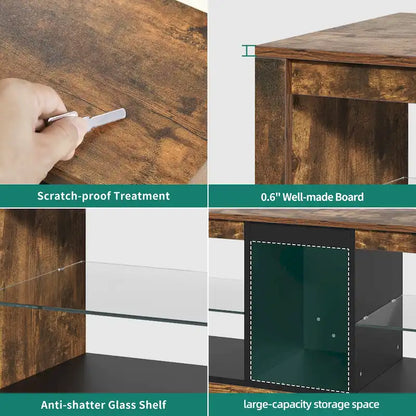 Meuble TV Moasis LED RGB avec prises électriques pour téléviseurs jusqu'à 55/60 pouces, centre multimédia avec étagères en verre