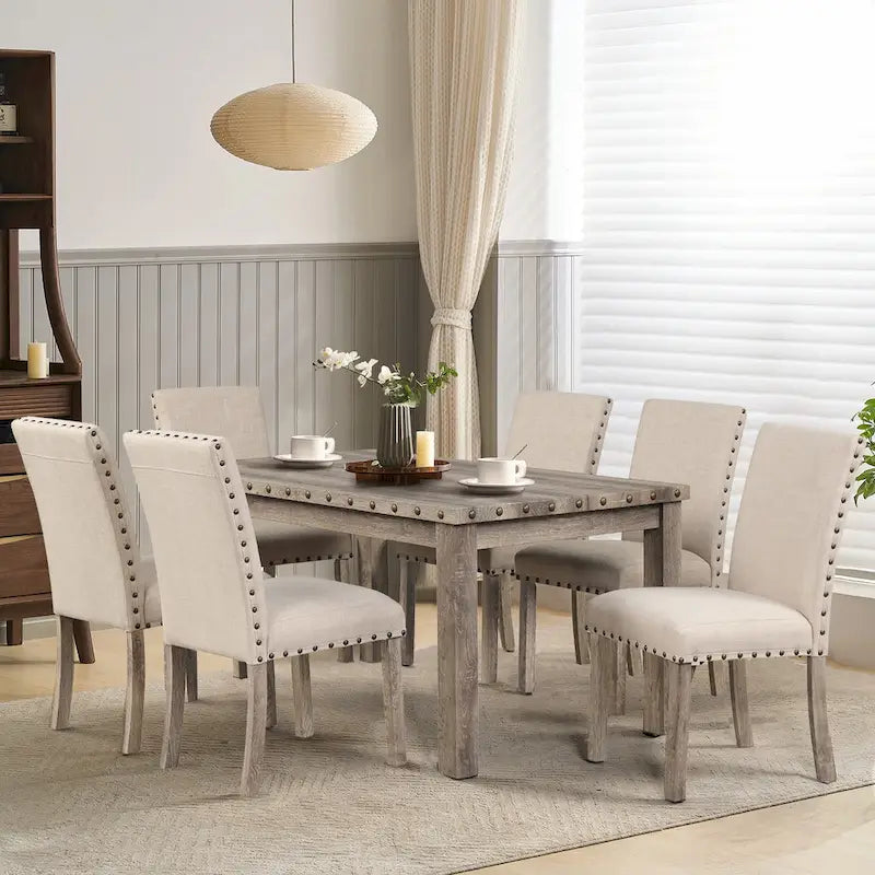 Morden Fort Farmhouse Dining Table Set Rectangular Chair 7-piece