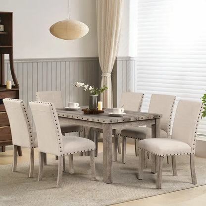 Morden Fort Farmhouse Dining Table Set Rectangular Chair 7-piece