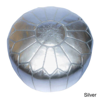 Pouf ottoman contemporain fait main, importé, en cuir véritable (Maroc)