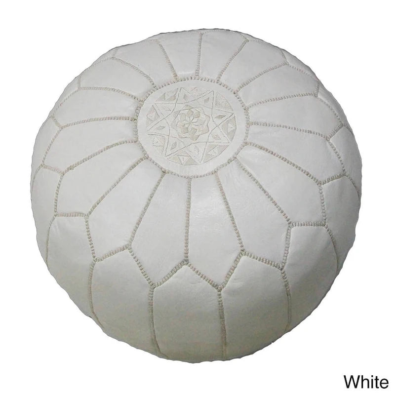 Pouf ottoman contemporain fait main, importé, en cuir véritable (Maroc)