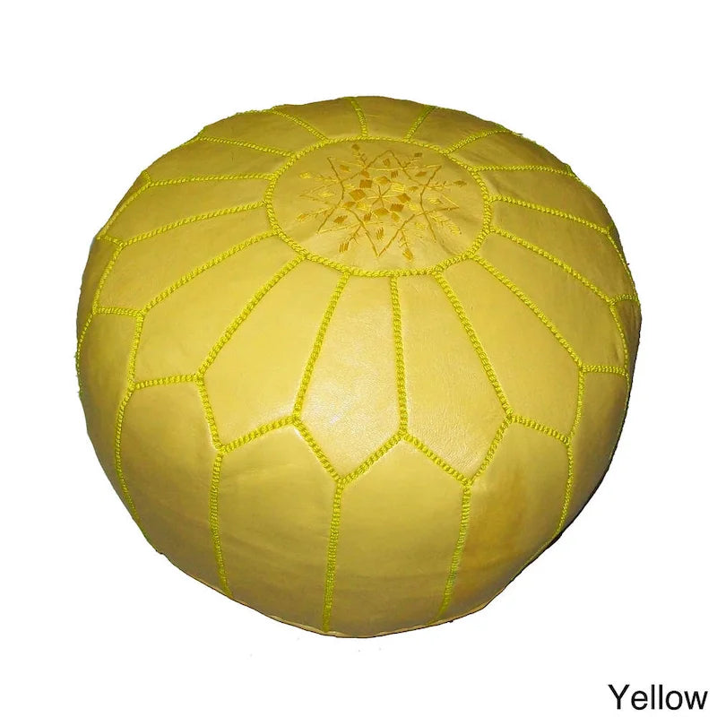 Pouf ottoman contemporain fait main, importé, en cuir véritable (Maroc)