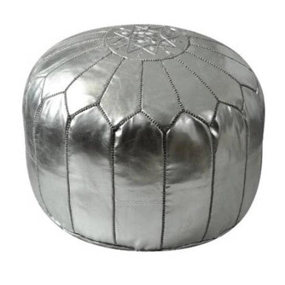 Pouf ottoman contemporain fait main, importé, en cuir véritable (Maroc)