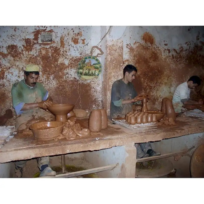 Pouf ottoman contemporain fait main, importé, en cuir véritable (Maroc)