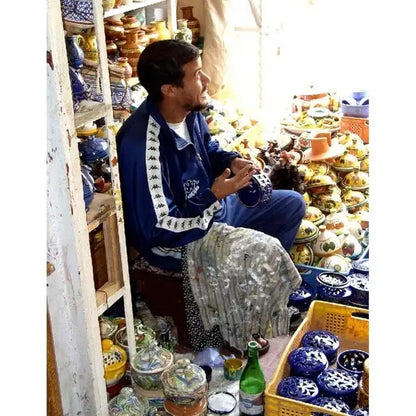 Pouf ottoman contemporain fait main, importé, en cuir véritable (Maroc)