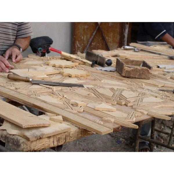 Pouf ottoman contemporain fait main, importé, en cuir véritable (Maroc)