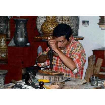 Pouf ottoman contemporain fait main, importé, en cuir véritable (Maroc)