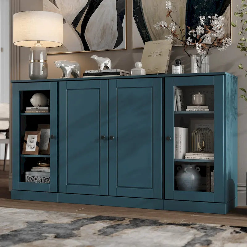 Buffet 100 % bois massif 65 avec portes en verre clair, dépoli ou en bois massif de Palace Imports