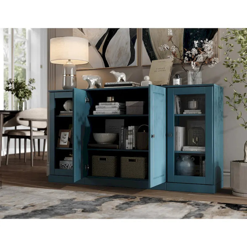 Buffet 100 % bois massif 65 avec portes en verre clair, dépoli ou en bois massif de Palace Imports