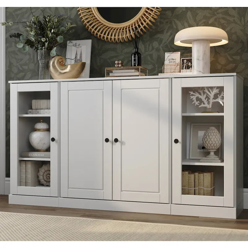 Buffet 100 % bois massif 65 avec portes en verre clair, dépoli ou en bois massif de Palace Imports