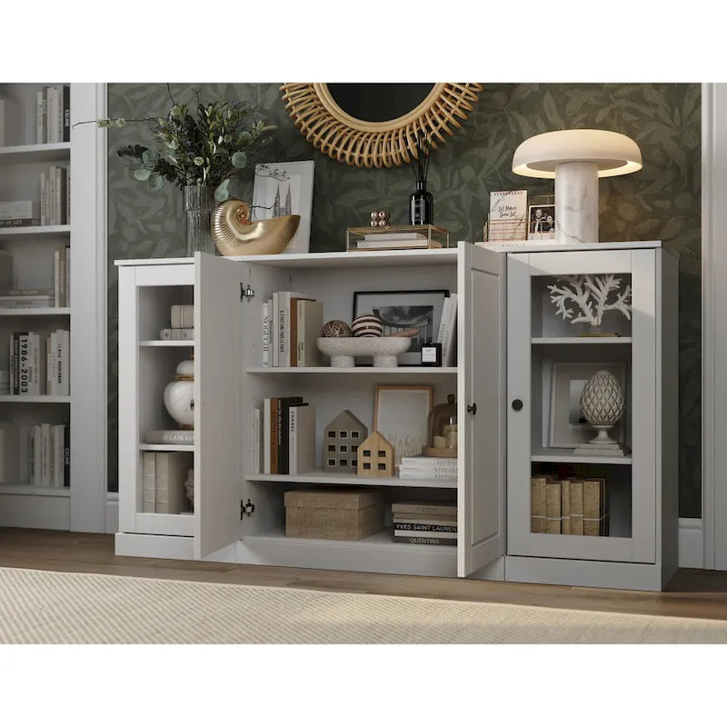 Buffet 100 % bois massif 65 avec portes en verre clair, dépoli ou en bois massif de Palace Imports