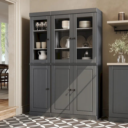 Armoire à vaisselle Palace Imports 100 % bois massif, 48,5 po, avec portes en verre opaque ou transparent et étagères réglables - 48,5 x 71,5 po