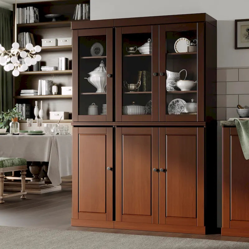 Armoire à vaisselle Palace Imports 100 % bois massif, 48,5 po, avec portes en verre opaque ou transparent et étagères réglables - 48,5 x 71,5 po