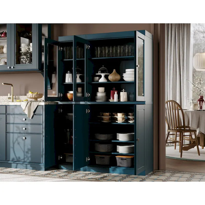 Armoire à vaisselle Palace Imports 100 % bois massif, 48,5 po, avec portes en verre opaque ou transparent et étagères réglables - 48,5 x 71,5 po