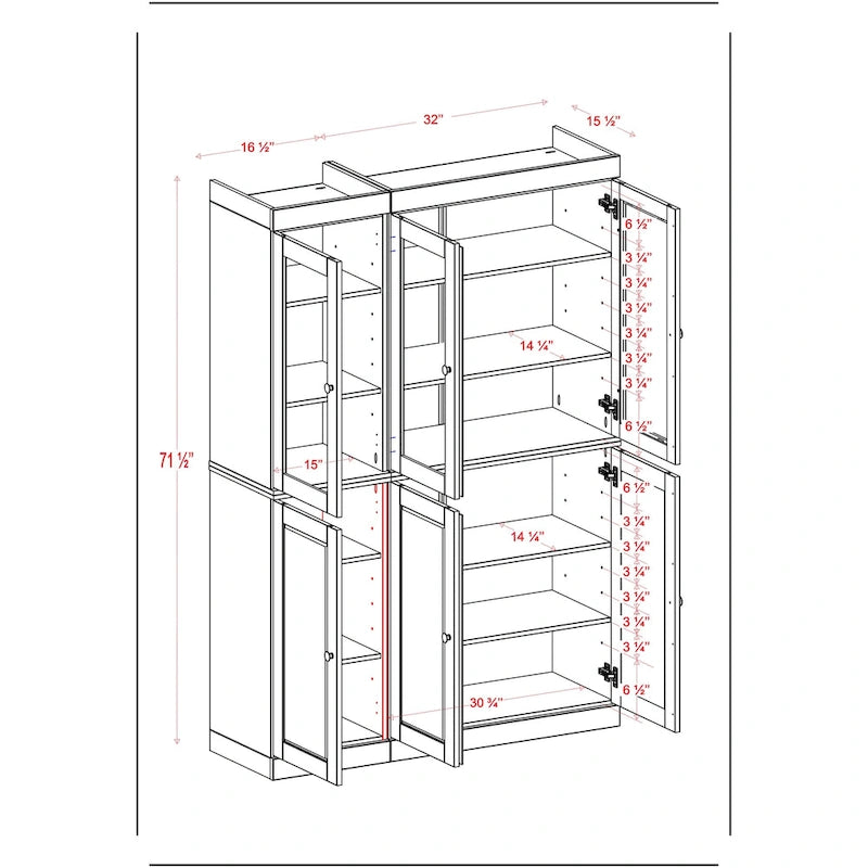 Armoire à vaisselle Palace Imports 100 % bois massif, 48,5 po, avec portes en verre opaque ou transparent et étagères réglables - 48,5 x 71,5 po