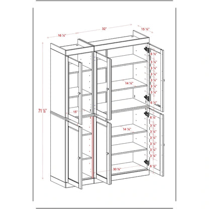 Armoire à vaisselle Palace Imports 100 % bois massif, 48,5 po, avec portes en verre opaque ou transparent et étagères réglables - 48,5 x 71,5 po