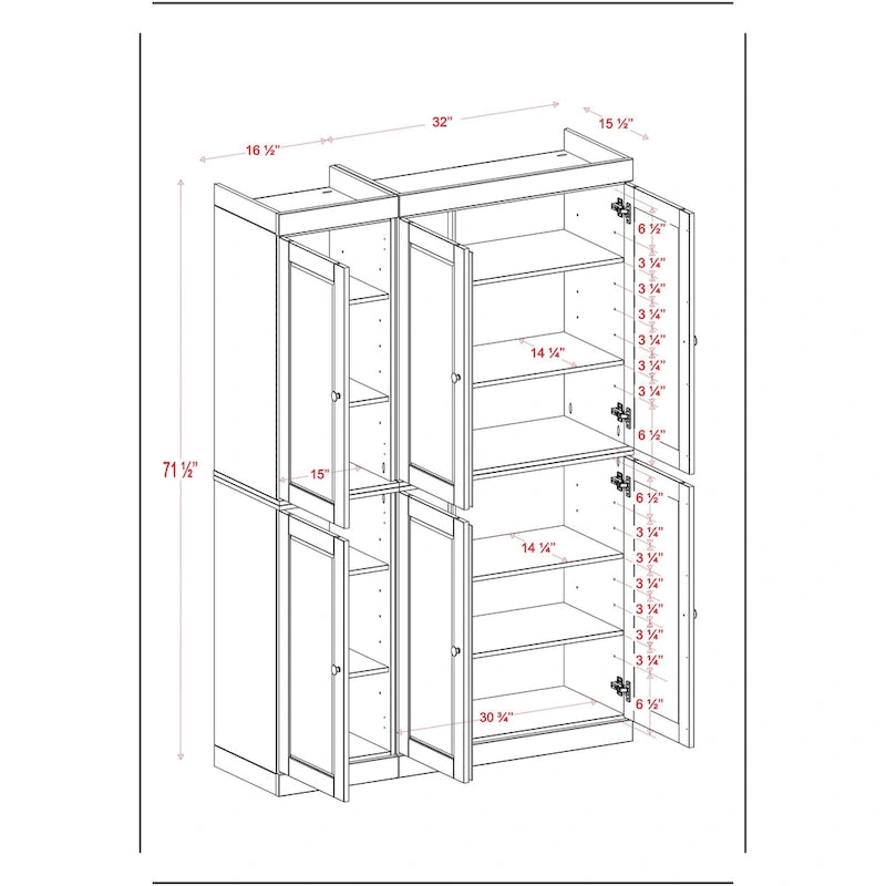 Armoire à vaisselle Palace Imports 100 % bois massif, 48,5 po, avec portes en verre opaque ou transparent et étagères réglables - 48,5 x 71,5 po