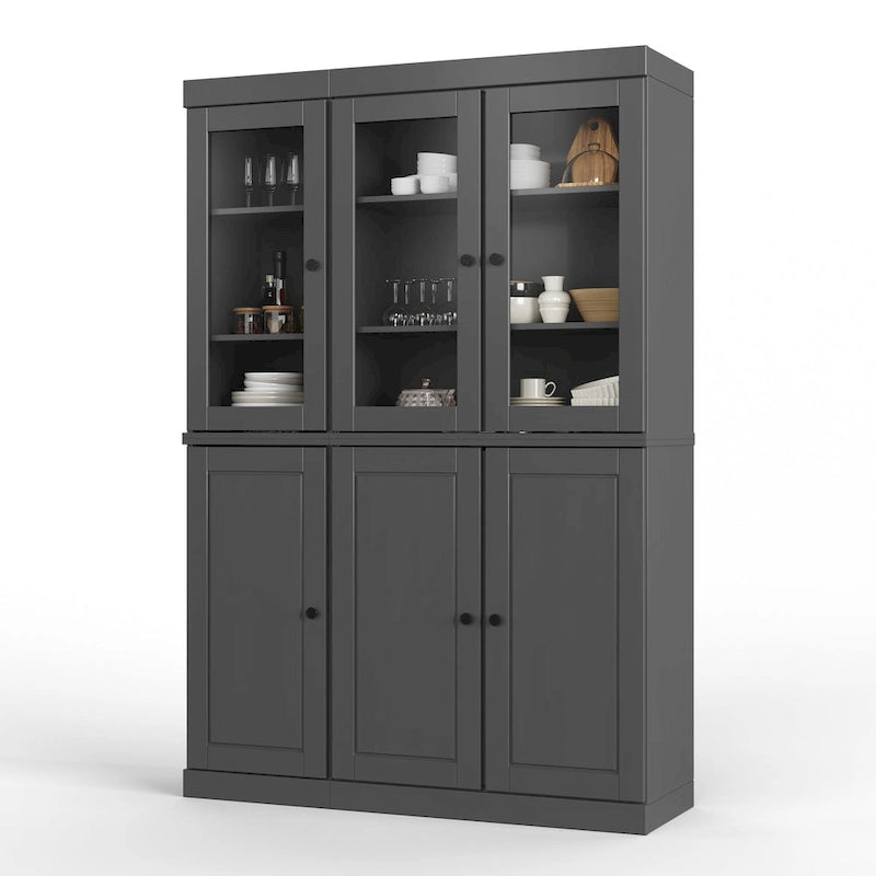 Armoire à vaisselle Palace Imports 100 % bois massif, 48,5 po, avec portes en verre opaque ou transparent et étagères réglables - 48,5 x 71,5 po