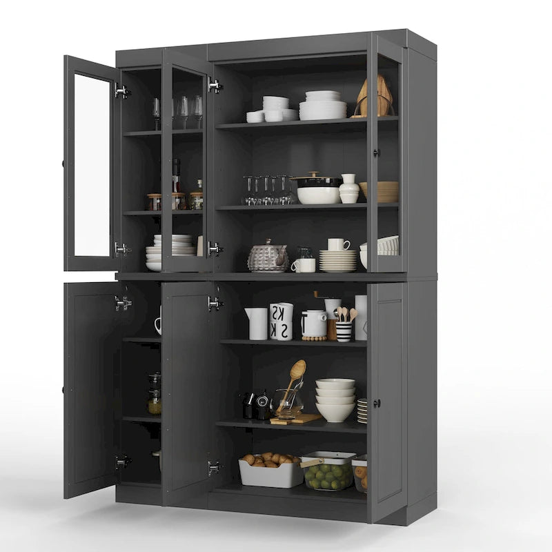 Armoire à vaisselle Palace Imports 100 % bois massif, 48,5 po, avec portes en verre opaque ou transparent et étagères réglables - 48,5 x 71,5 po