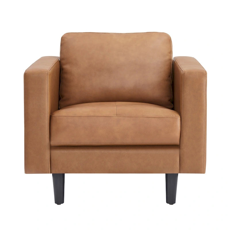 Fauteuil en cuir de vachette haut de gamme avec coussins haute densité et grand espace d'assise