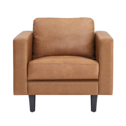 Fauteuil en cuir de vachette haut de gamme avec coussins haute densité et grand espace d'assise