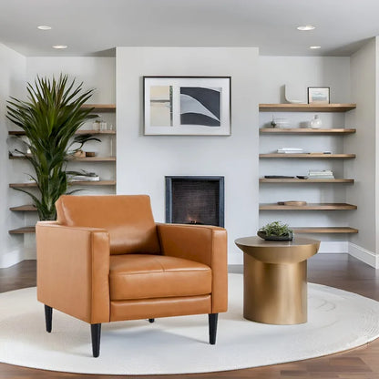 Fauteuil en cuir de vachette haut de gamme avec coussins haute densité et grand espace d'assise