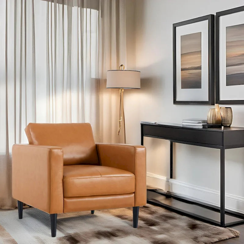 Fauteuil en cuir de vachette haut de gamme avec coussins haute densité et grand espace d'assise