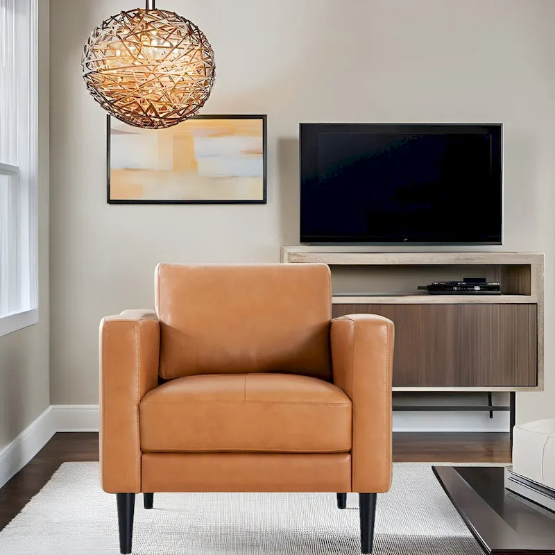 Fauteuil en cuir de vachette haut de gamme avec coussins haute densité et grand espace d'assise