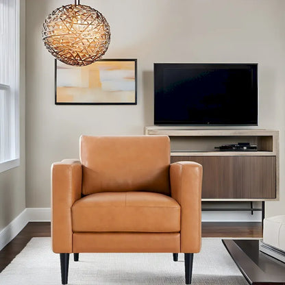 Fauteuil en cuir de vachette haut de gamme avec coussins haute densité et grand espace d'assise