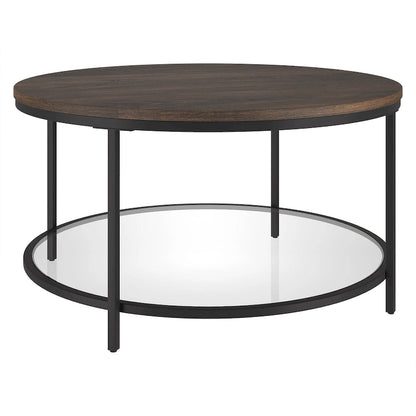 Table basse ronde Sevilla de 81 cm de large avec plateau en MDF et étagère en verre - 81 cm de large