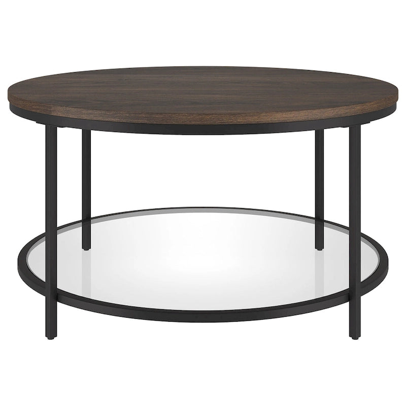 Table basse ronde Sevilla de 81 cm de large avec plateau en MDF et étagère en verre - 81 cm de large