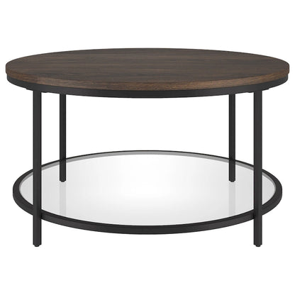 Table basse ronde Sevilla de 81 cm de large avec plateau en MDF et étagère en verre - 81 cm de large