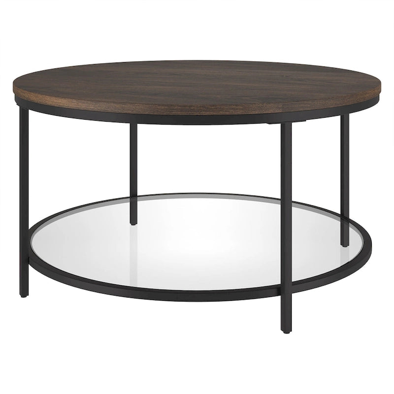 Table basse ronde Sevilla de 81 cm de large avec plateau en MDF et étagère en verre - 81 cm de large