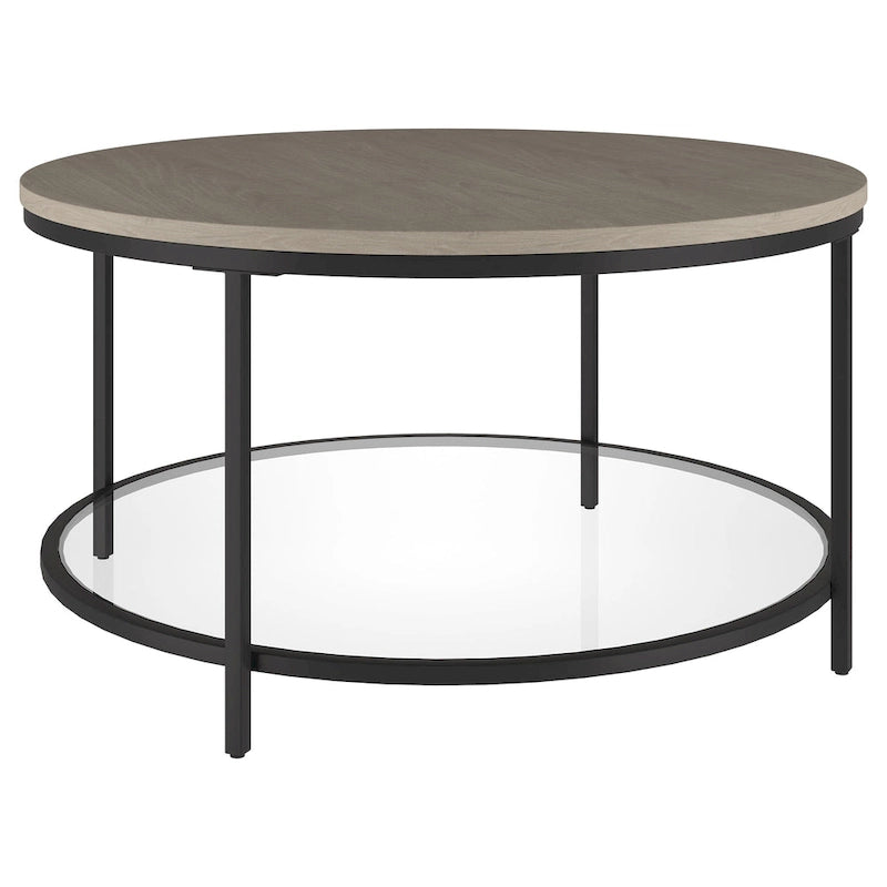 Table basse ronde Sevilla de 81 cm de large avec plateau en MDF et étagère en verre - 81 cm de large