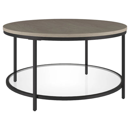 Table basse ronde Sevilla de 81 cm de large avec plateau en MDF et étagère en verre - 81 cm de large