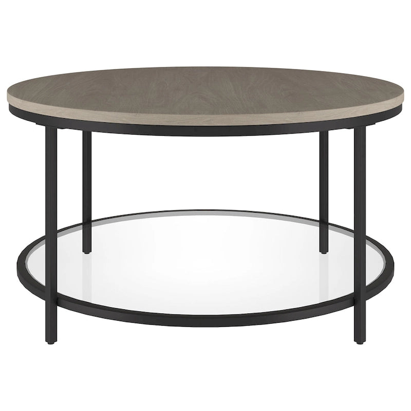 Table basse ronde Sevilla de 81 cm de large avec plateau en MDF et étagère en verre - 81 cm de large
