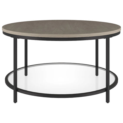 Table basse ronde Sevilla de 81 cm de large avec plateau en MDF et étagère en verre - 81 cm de large