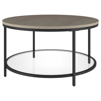 Table basse ronde Sevilla de 81 cm de large avec plateau en MDF et étagère en verre - 81 cm de large
