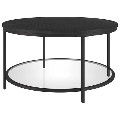 Table basse ronde Sevilla de 81 cm de large avec plateau en MDF et étagère en verre - 81 cm de large