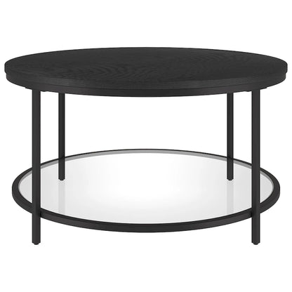 Table basse ronde Sevilla de 81 cm de large avec plateau en MDF et étagère en verre - 81 cm de large