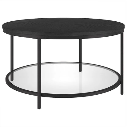 Table basse ronde Sevilla de 81 cm de large avec plateau en MDF et étagère en verre - 81 cm de large