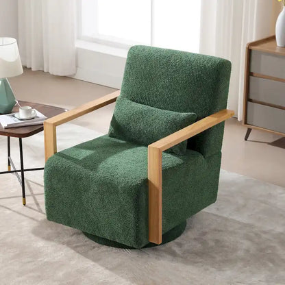 Fauteuil pivotant rembourré en bouclette style milieu du siècle avec coussin