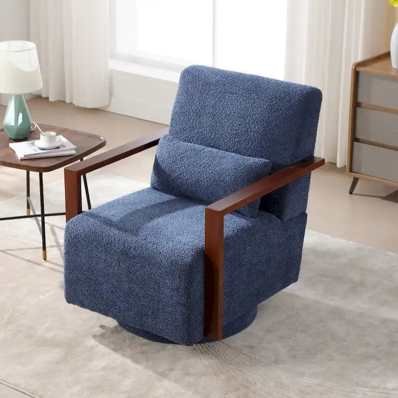 Fauteuil pivotant rembourré en bouclette style milieu du siècle avec coussin