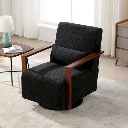 Fauteuil pivotant rembourré en bouclette style milieu du siècle avec coussin