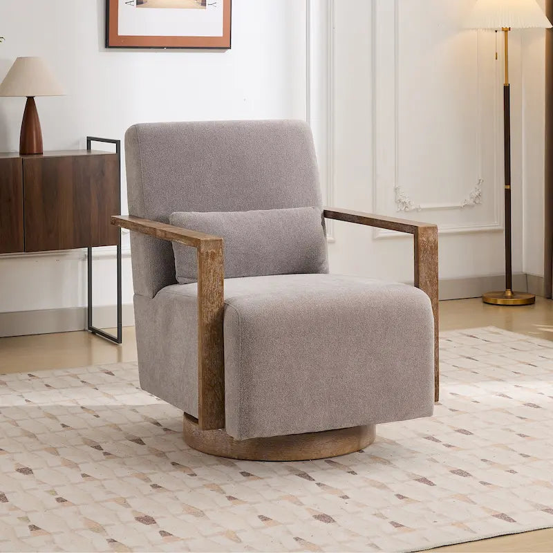 Fauteuil pivotant rembourré en bouclette style milieu du siècle avec coussin